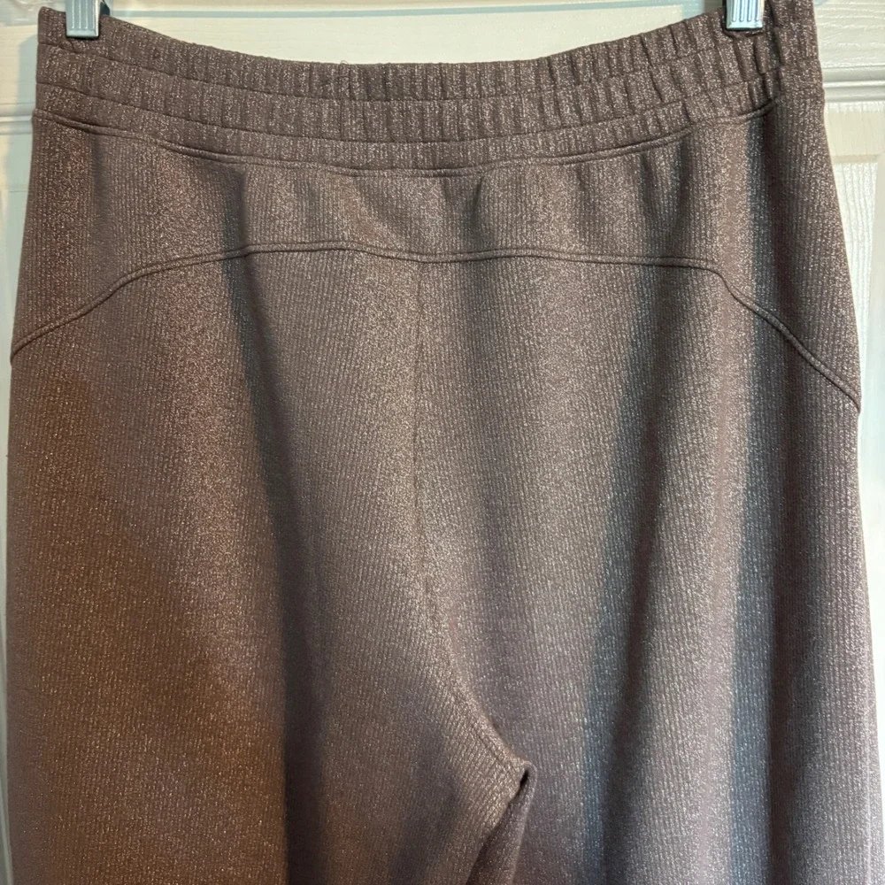 FLAWED Spanx Modern Shimmer Metallic Brown Taupe High Waist Wide Leg Pants Large - Picture 6 of 14